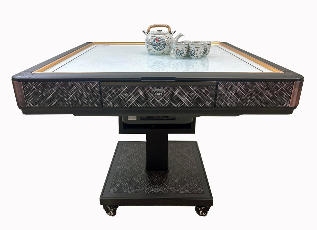 usamjtable Ultra-Thin Automatic Mahjong Table in Polysilver Color with Folding Roller Coaster Style, 40mm Numbered Tiles, and Built-in Hard Table Cover usamjtable