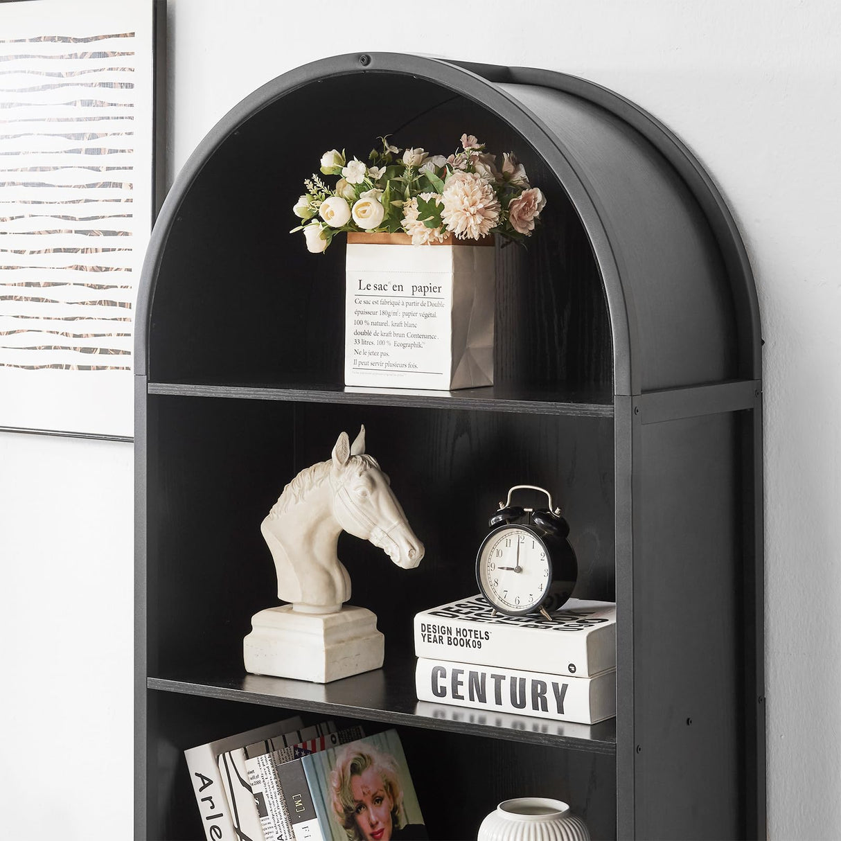 HUSHEDIFY Arched Bookcase Book Shelf with Doors, 5 Tier Tall Display Bookshelf Cabinet with Storage, Industrial Floor Standing Bookshelves Open bookcases for Home Office, Living Room(Black) HUSHEDIFY