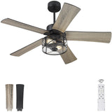 YOUKAIN Farmhouse Ceiling Fans, 48 Inch Industrial Ceiling Fan with Light and Remote Control, Clear Glass, 5-Reversible Blades with Matte Black/Wooden Finish, 52-YJ632 YOUKAIN