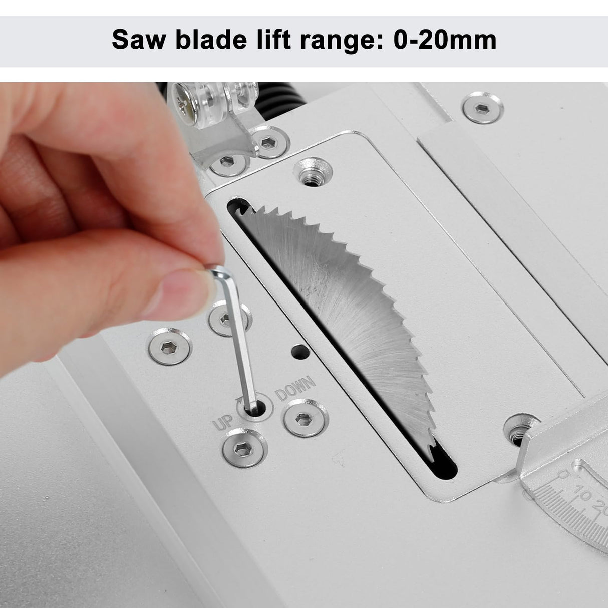 Mini Table Saw with Belt Grinder, 7-Speed Power Supply Adjustable Table Saw Portable Precision Table Saw with 4-Blades and Safety Flap, 0.1-20mm Saw Blade Height Adjustable, Aluminum F FINEC