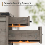 RALGEND Farmhouse End Table with Charging Station, 24'' Sofa Side Table with 2 Drawers and Barn Door, Large Rustic Wooden Square Nightstand for Bedroom, Living Room, Greige RALGEND