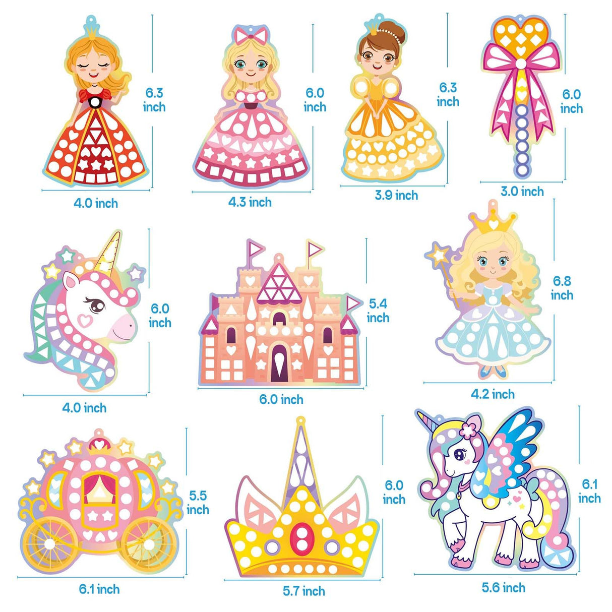 iGetooy 10 Sets DIY Mosaic Stickers for Kids, Princess & Unicorn Art Craft Kit with 720+ Stickers, Travel Toys for Kids, Birthday Gifts for Girls Boys 3-8 Year Olds iGetooy