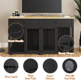 PIAOMTIEE Dog Crate Furniture, 72.4 Inch Wooden Dog Kennel, Modern Decorative Dog House, Dog Crate End Table with Double Doors, Drawers, Divider, Indoor Dog Cage for Large Medium Dogs, Black PIAOMTIEE