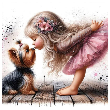 Sanjee Diamond Art Kits for Adults, Diamond Painting Kits Girl Kissing Dog for Adults, 5D DIY Round Full Drill Gem Art Crafts for Home Wall Decor Gift, 12x12inch Sanjee