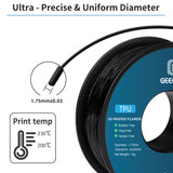 Geeetech TPU Filament 1.75mm, Shore 95A – Flexible 3D Printer Filament with High Elasticity, 1KG (2.2lbs) Spool, Dimensional Accuracy ±0.03mm, Fits Most FDM Printers (Black) Geeetech