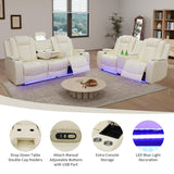 Living Room Sofa Set Reclining Breathing Leather Dekmxas Living Room Furniture Set Sofa, Loveseat with Storage Console/Cup Holders/LED Light/USB Port for Apartment, Office(Creamy White, Sofa+loveseat) Dekmxas