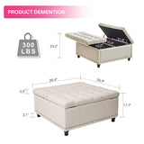 Redlife 35 Inch Large Square Storage Ottoman Bench, Storage Ottoman Coffee Table Large Square Ottoman with Storage Lift Top Tufted Storage Ottoman for Living Room (Beige) Redlifeᅟᅠ