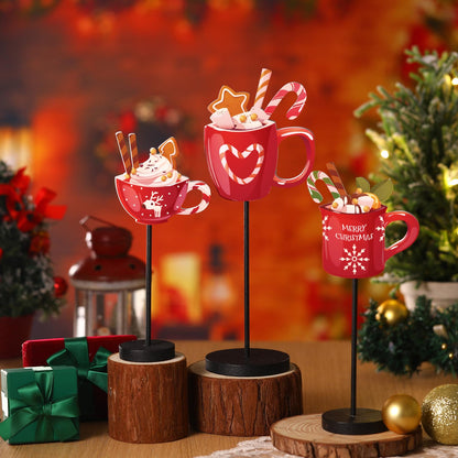 3 Pcs Christmas Table Decor Hot Chocolate Bar Hot Cocoa Bar Supplies Christmas Table Centerpieces Christmas Wooden Sign Tabletop Decor for Home Xmas Winter Holiday Party Decorations