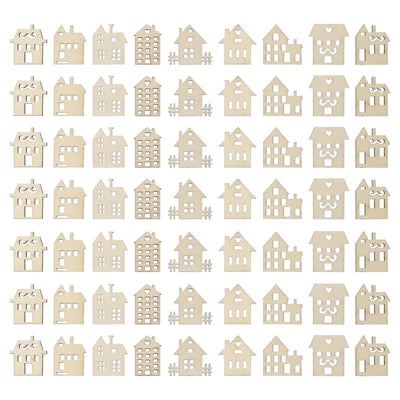Toyvian 100pcs Wood Craft Shapes House Shaped Unfinished Wood Embellishment Cutout Veneers for DIY Craft Project Home Ornaments