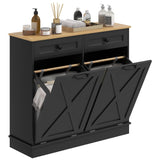 HOMCOM Tilt Out Laundry Hamper Cabinet with 2 Removable Baskets, Freestanding Bathroom Storage Cabinet with 2 Drawers, Trash Can Cabinet for Living Room, Laundry Room, Black HOMCOM