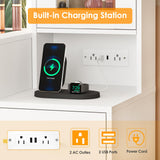 ANWBROAD 49.2" Large Vanity Desk with Mirror and Lights White Makeup Vanity Desk with Glass Top and Power Outlet 8 Drawers Nightstand 5 Hooks Vanity Table with Stool for Bedroom Women Girls UBDT88W ANWBROAD