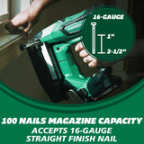 Metabo HPT 18V MultiVolt™ Straight Cordless Finish Nailer Kit, 16 Gauge Finish Nailer, (1) 18V 2.0Ah Lithium Ion Battery w/Fuel Gauge, Accepts Finish Nails, Lifetime Power Tool Warranty, NT1865DMST Metabo HPT