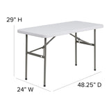 Flash Furniture Elon 4' Rectangular All-Occasion Plastic Folding Event Table, Foldable Portable Banquet Table for Indoor/Outdoor Events, White Flash Furniture