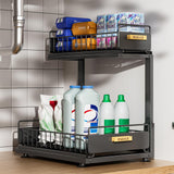 HOMEAILIE Under Sink Organizer, High Adjustable 2 Tier Under Kitchen Sink Organizer, Multi-Purpose Storage Shelf for Kitchen Bathroom Cabinet, Black HOMEAILIE