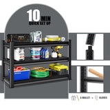 Rufokisa 48" W 3-Tier Garage Shelving Heavy Duty, 1680LBS Loads Garage Storage Shelves, Metal Shelving Units and Storage Racks, Industrial Utility Shelf Heavy Duty,48" Wx16 Dx39 H, Black Rufokisa