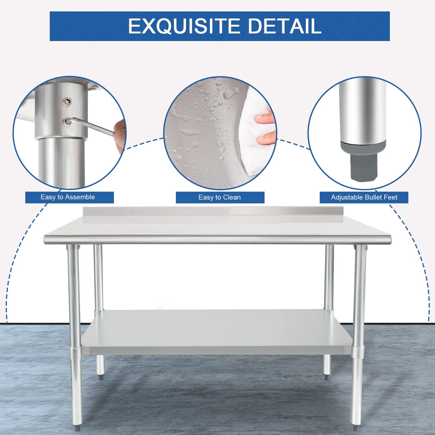 HARDURA Stainless Steel Table Prep & Work Table 24 x 48 Inches NSF Heavy Duty Commercial with Undershelf and Backsplash for Restaurant Kitchen Home and Hotel - WoodArtSupply