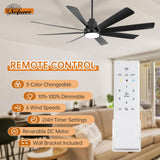 Sofucor 72 Inch Ceiling Fans with Lights and Remote, Large Black Ceiling Fan with Light 6-Speed 3 CCT Dimmable, Outdoor Ceiling Fan 8 Blades 3-Timer Reversible DC Motor for Living Room Office Patio Sofucor