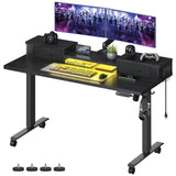 VASAGLE Electric Standing Desk with Drawers, 55.1 x 23.6 Inches, Sit Stand Desk with Power Outlet and LED Lights, Adjustable Height, Storage Shelf, 3 Memory Buttons, for Home Office, Ink Black VASAGLE