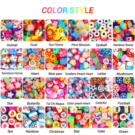 JOICEE 480PCS Fruit Flower Polymer Clay Beads, 24 Style Cute Heart Mushroom Clay Beads Charms for Jewelry Necklace Earring Making, DIY Bracelet Making Kit Accessories for Women Girls JOICEE