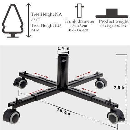 Blissun Christmas Tree Stand Base with Wheels, Movable Christmas Fake Tree Holder, Fits up to 7.5FT Artificial Trees, Plant Caddy with Wheels, Plant Taxi, Plant Dolly Cart After Christmas (Black)