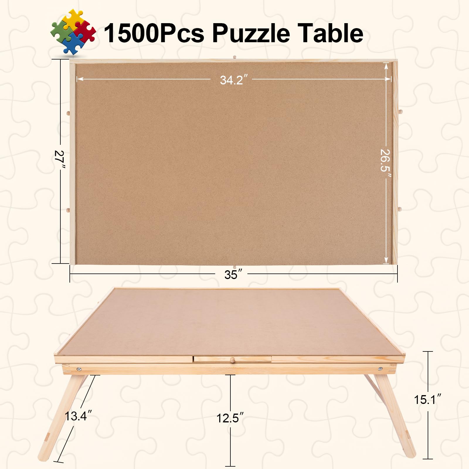 1500 Piece Wooden Folding Puzzle Table with Legs, 27" x 35" Jigsaw Wooden Puzzle Board with 6 Sliding Drawers and Puzzle Cover Jigsaw Puzzle Table for Adults Birthday Gift for Family - WoodArtSupply