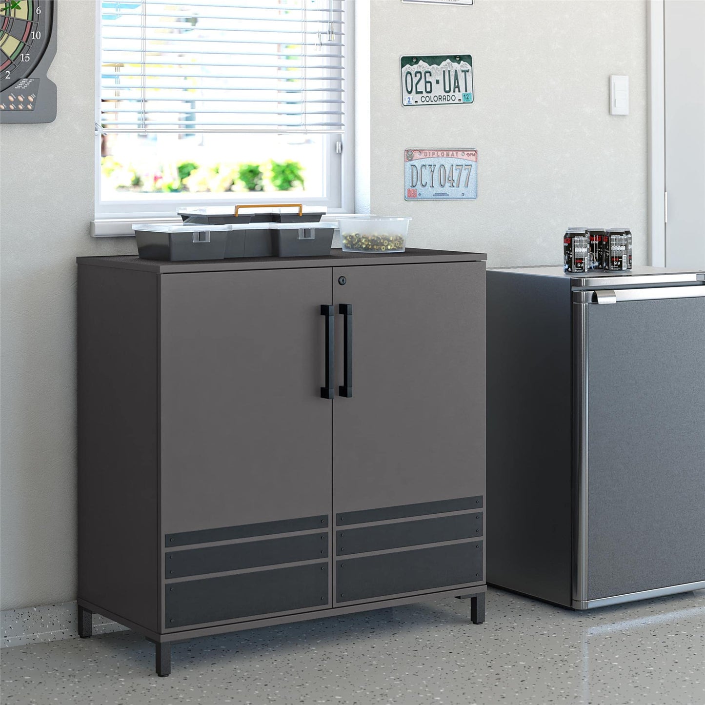 SystemBuild Evolution Shelby Garage Base Cabinet 2 Door, Graphite - WoodArtSupply