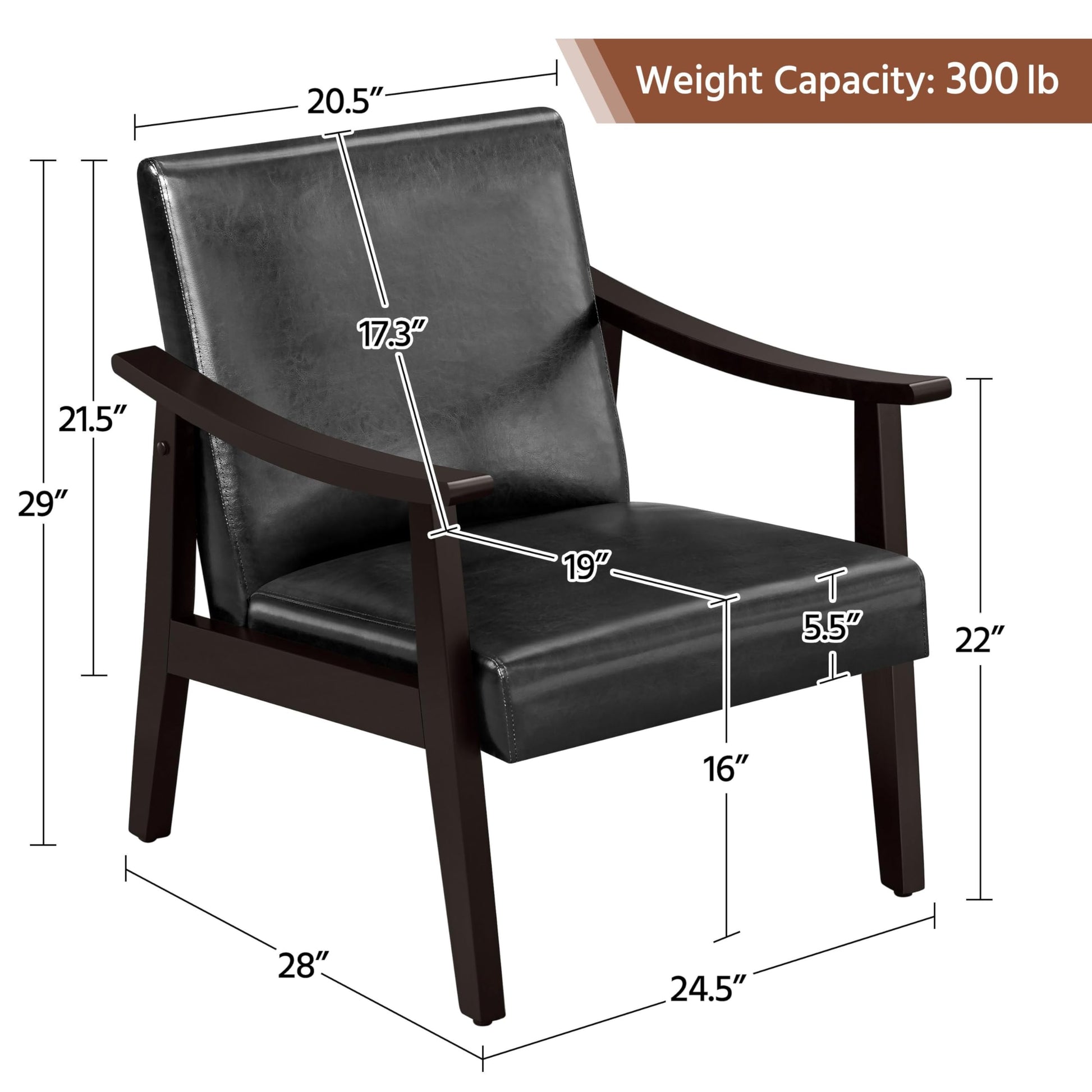 Yaheetech PU Leather Accent Chair, Mid-Century Modern Armchair with Solid Wood Legs, Reading Leisure Chair with High Back for Living Room Bedroom Waiting Room, 2 Pieces, Black - WoodArtSupply