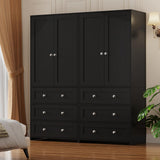 VOWNER Armoire Wardrobe Closet with Drawers and Mirror, 71" Clothing Storage Cabinet with Hanging Rod, 2 Doors Wooden Wardrobe Cabinet for Bedroom, Large Capacity Storage,Black VOWNER
