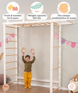 Woodandhearts Swedish Ladder Indoor Playground, Climbing Wall for Kids, Montessori Climbing Set, Indoor Jungle Gym for Toddlers (Pair of Gymnastic Rings) Wood And Hearts