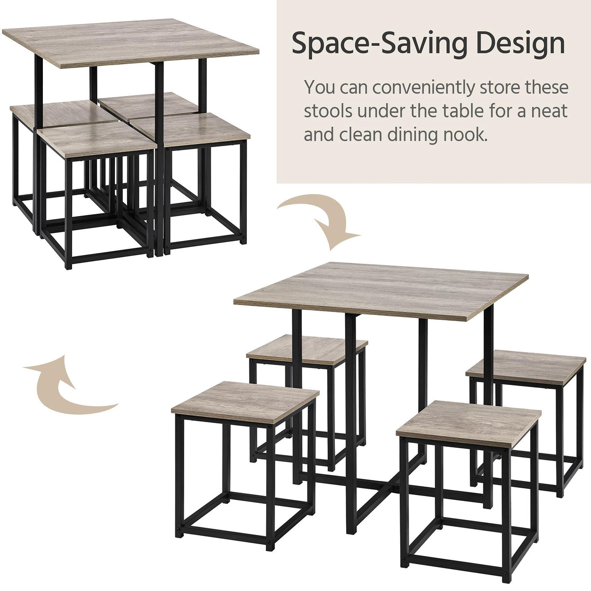 Yaheetech Dining Table Set for 4 Industrial Kitchen Table with 4 Chairs, Space-Saving Design for Apartment, Small Space, Breakfast Nook, Gray Yaheetech