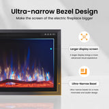 PHI VILLA 60" Electric Fireplace Wall Mounted, in Wall Recessed Fireplace Electric with Crystal, Fake Charcoal & Log Sets for Indoor, Remote Control, 750W/1500W, Timer, Ultra-Narrow Bezel PHI VILLA