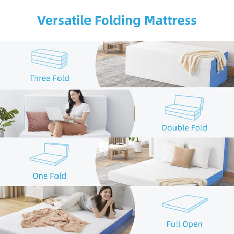 Jamdok 6 Inch Full Foldable Mattress,Gel Infused Memory Foam Trifold Mattress with Storage Bag, Floor Mattress for Guest, Playing,RV Mattress,(75“x 54“x 6“) Jamdok