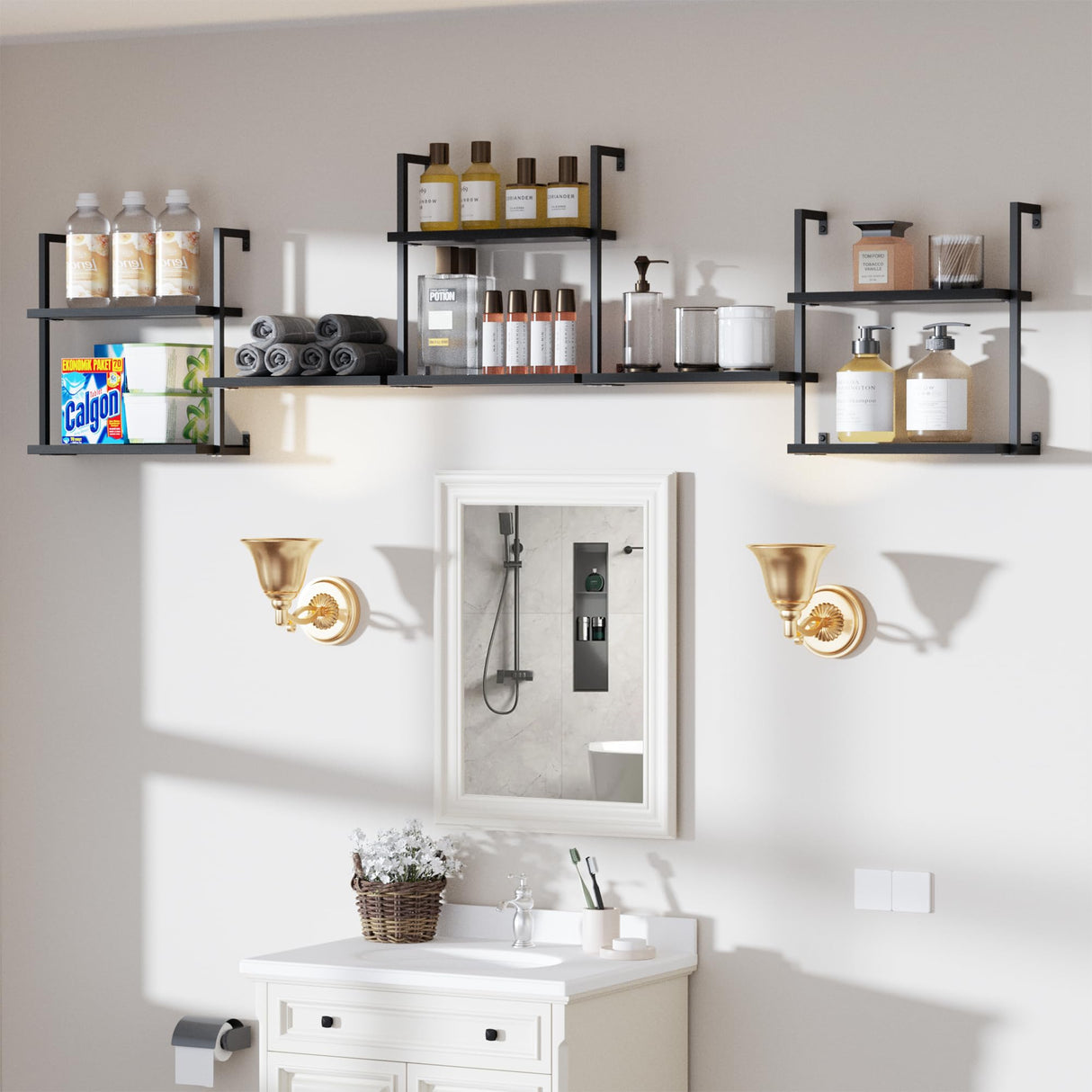 DEMEGA Wall Mounted Bookshelves, 80″ Floating Shelves for Wall, 8-Tier Wooden Hanging Bookshelf, Easy Installation Book Organizer for Home Office, Living Room, and Bedroom DEMEGA