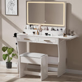 Homesflex Modern White Makeup Vanity Desk with Adjustable Lights, Mirror, and Storage - Complete Vanity Set with Drawers, Shelves, and Stool Homesflex