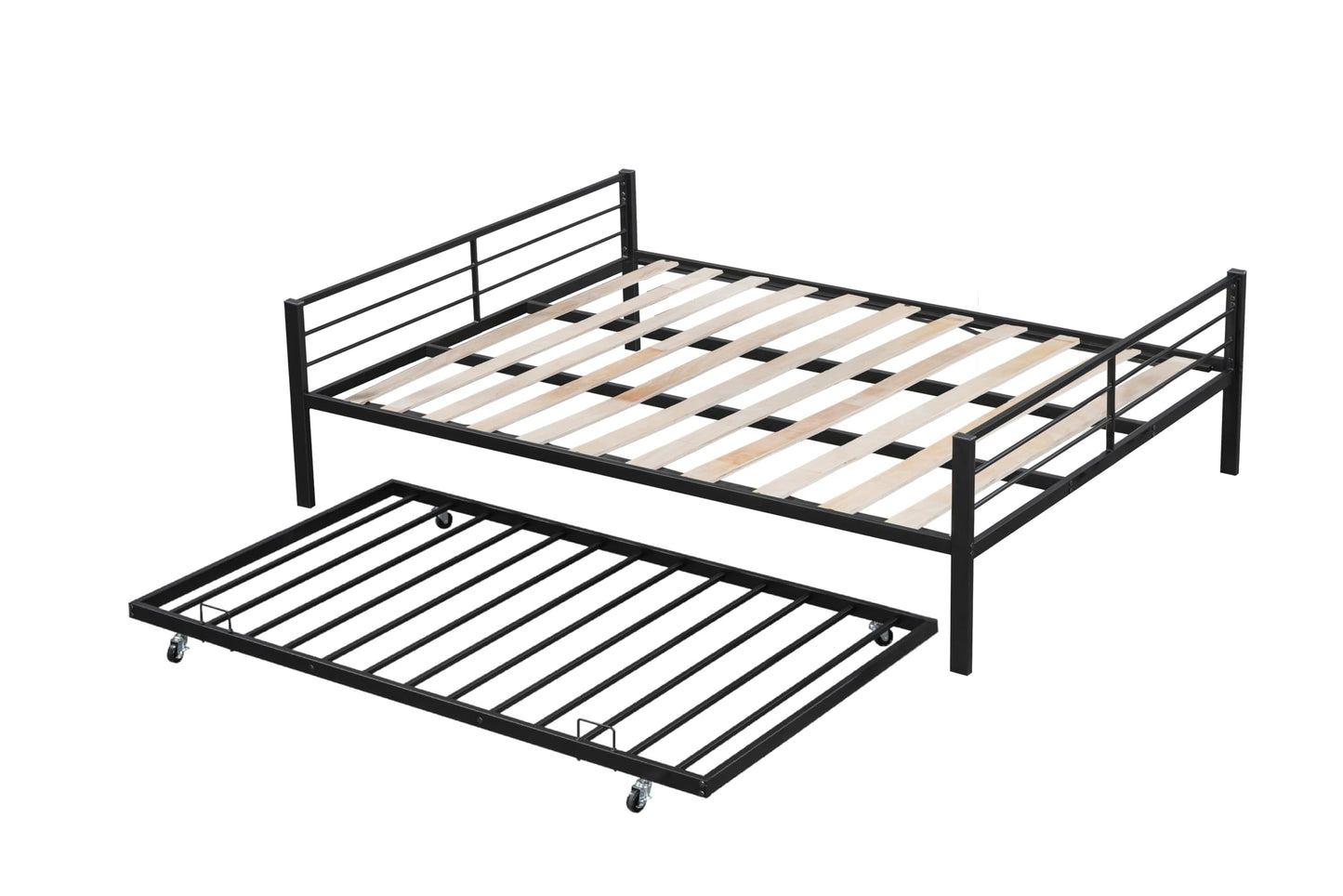 UOCFYK King Over King Bunk Bed with Trundle, Heavy-Duty Metal Bunkbed with Ladders & Full-Guardrail for Kids/Teen/Adults, Noise-Free Wood Slats, Space Saving, No Box Spring Needed, Black