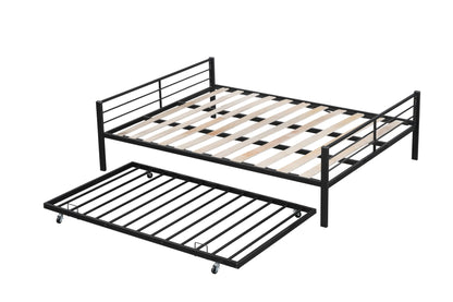 UOCFYK King Over King Bunk Bed with Trundle, Heavy-Duty Metal Bunkbed with Ladders & Full-Guardrail for Kids/Teen/Adults, Noise-Free Wood Slats, Space Saving, No Box Spring Needed, Black