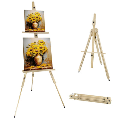 Stuelloaf Tripod Easel for Painting, Art Wooden Easel Stand for Adults or Students, Hold 1 or 2 Canvas up to 60’’, Display Portable Easel for Drawing, Landscape Artist, Wedding Sign, Pine