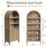 blini Arched Cabinet Bookshelf Arch Bookcase with Doors, Wooden Oak Curved Book Case 5-Tier Tall Round Top Bookshelves for Living Room blini