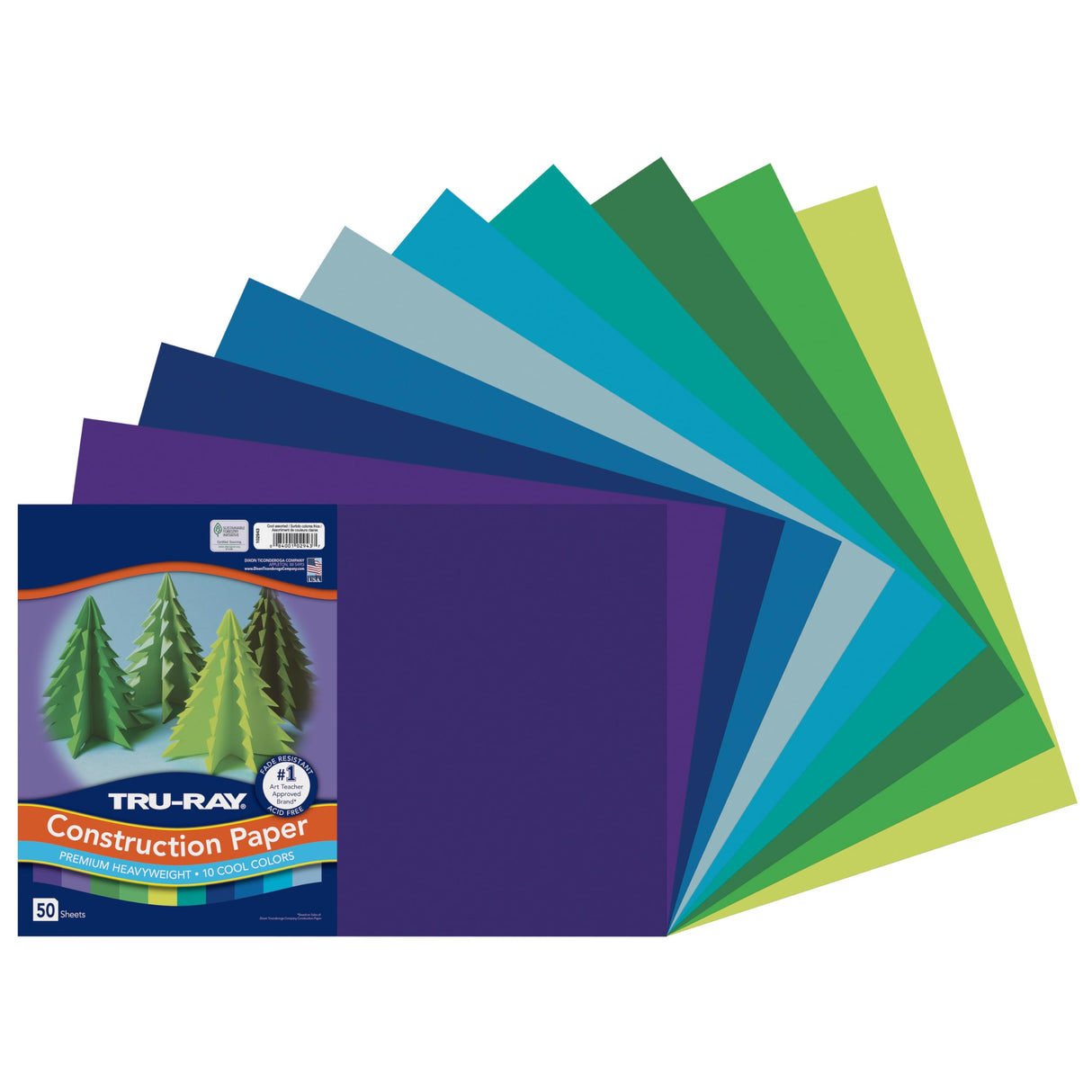 Tru-Ray Heavyweight Construction Paper, Cool Assorted Colors, 12" x 18", 50 Sheets (102943) Tru-Ray