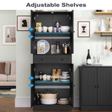 Furnify Kitchen Pantry Storage Cabinet, 71" H Farmhouse Pantry Cabinet with 4 Doors & Drawer, Freestanding Cupboard with Adjustable Shelves, Rustic Wood Cupboard for Kitchen, Dining Room, Black Furnify