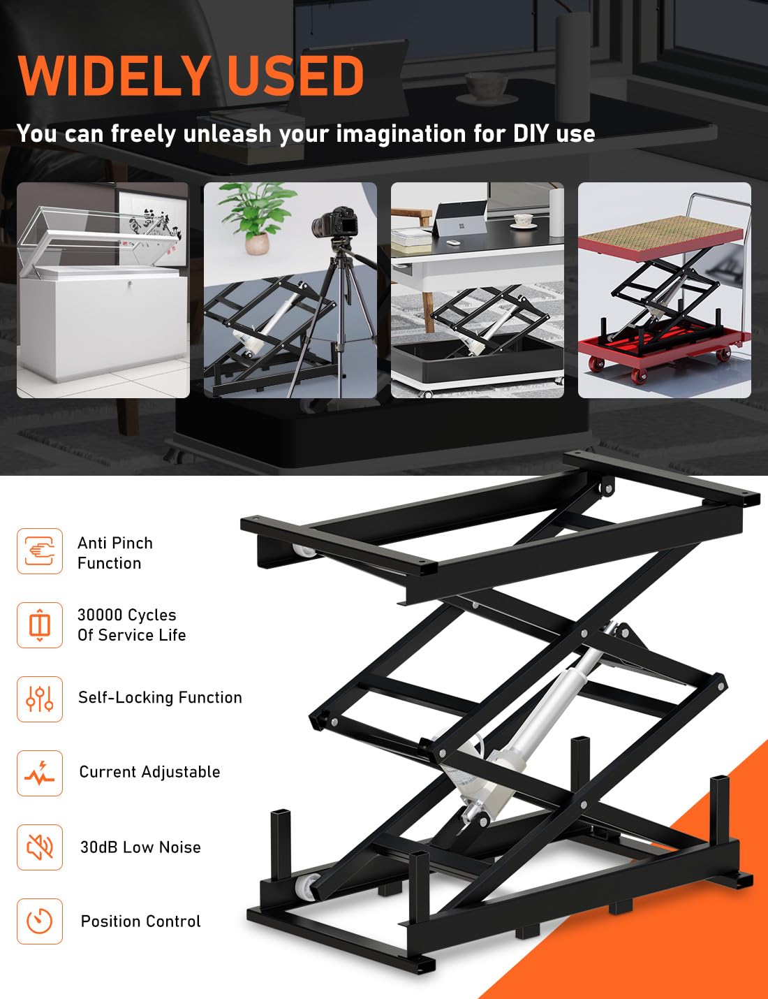 DIHOOL Electric Scissor Lift Table 180Lbs Capacity, 265-1100MM Height Adjustable Lifting Platform DIHOOL