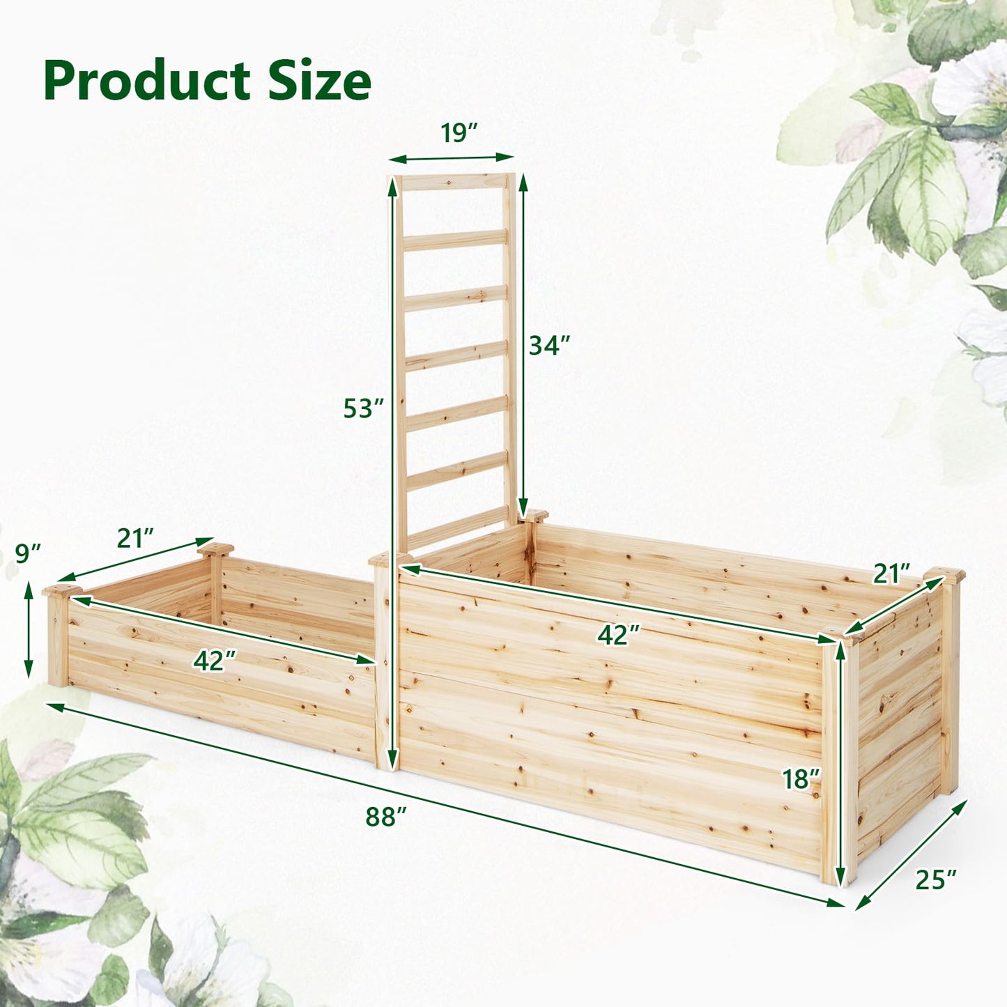 Giantex Raised Garden Bed with Trellis, Set of 2 Wood Shallow & Deep Planter Box for Climbing Plants Cucumber Vegetables Flowers Herbs Fruits, Easy Assembly, Outdoor Rectangular Floor Gardening Beds