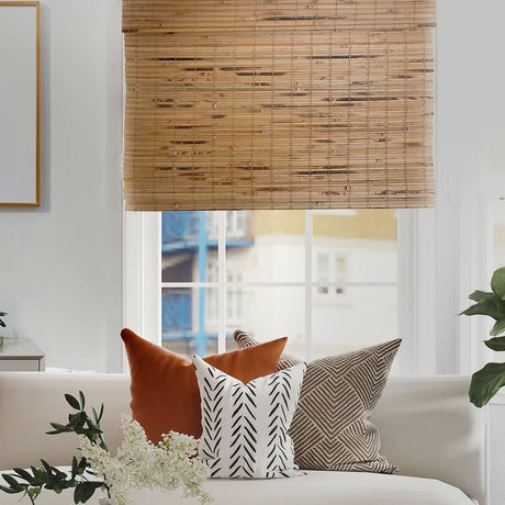 MOOD Custom Bamboo Shades | Natural | Cordless Bamboo Roman Shades for Windows and Doors (Natural Woven) | Natural Cedar (Great Privacy) | Custom Size Mood