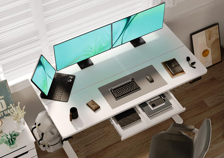 Claiks Standing Desk with Drawers, Stand Up Electric Standing Desk Adjustable Height, Sit Stand Desk Computer Workstation, 55 Inch, White Claiks