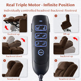 Neioml 3 Motor Large-Wide Lift Chair, Infinite Position, 180° Lay Flat, Power Lift Chairs Recliners for Elderly Big and Tall, Massage & Heat, Extended Footrest, Soft Plush Flannel (Brown) Neioml
