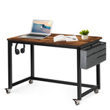 AHB 47" Rolling Computer Desk with 4 Smooth Wheels and 3 Iron Hooks, Simple Style Mobile Writing Desk Home Office Study Table Movable Workstation with Metal Frame AHB