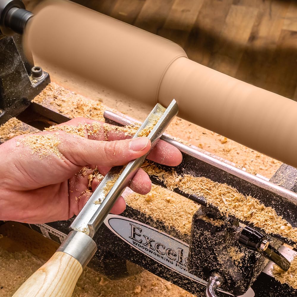 3/4” Spindle Roughing Gouge for Wood Lathe - Premium Austrian High Speed Steel Spindle Gouge w/Soft Rubber Overmolded Durable Ash Handle - Secure, Ergonomic, & Easy Grip Wood Carving Tool ROCKLER