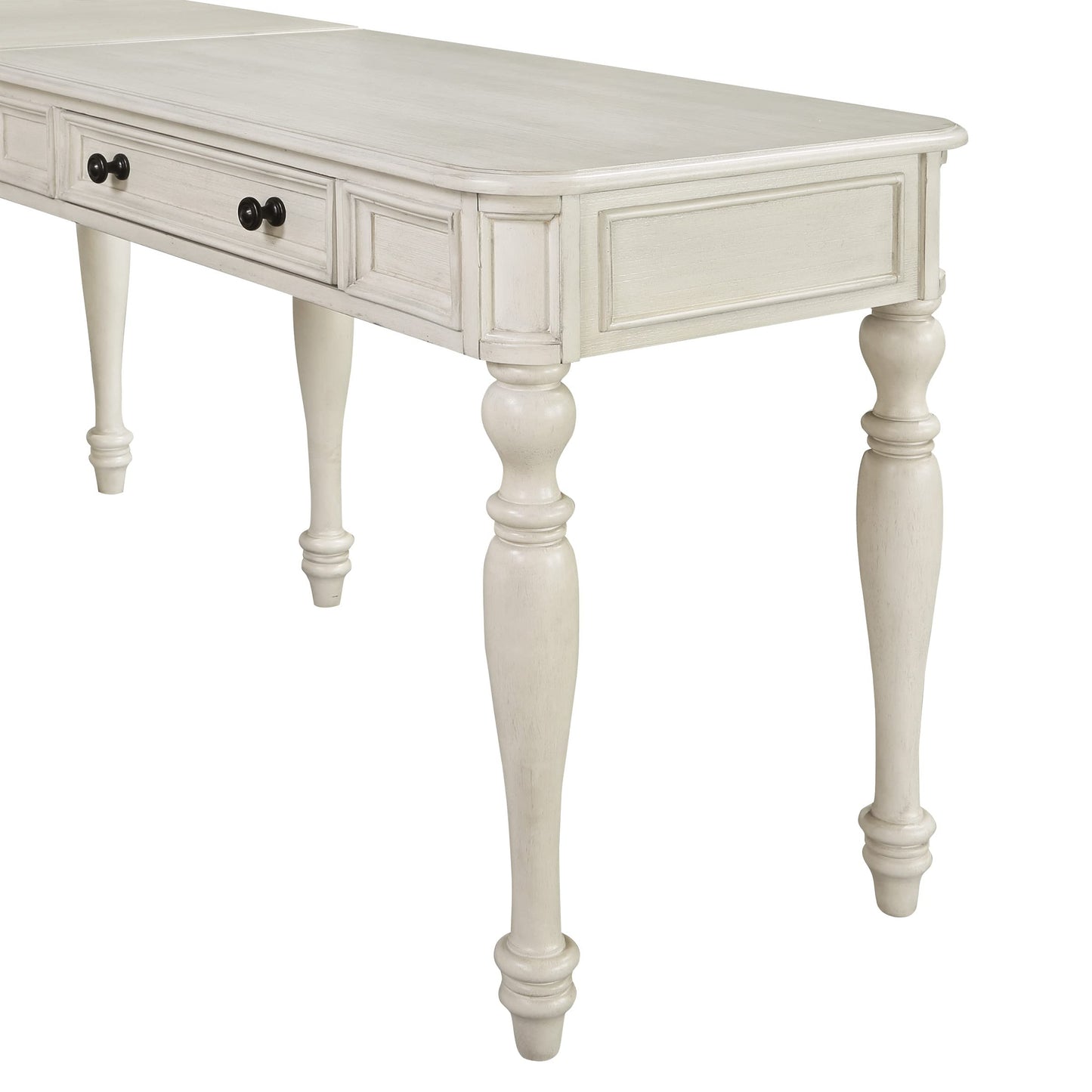 OSP Home Furnishings Country Meadows L-Shape Desk with 2 Full Drawers and Power Hub, Antique White - WoodArtSupply