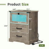 Set of 2 Hasuit Rustic Oak Nightstands with LED Lights and Charging Station Hasuit