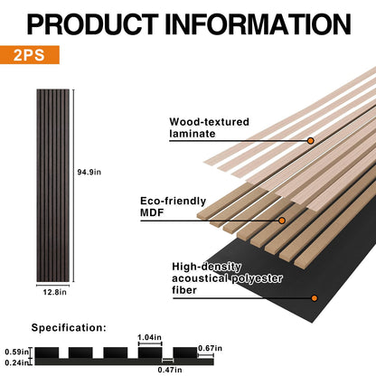 Wood Wall Panels, 2-Pack 94.5" x12.6" Soundproof Wall Panels, Wood Slat Wall Panels for Wall Decor, Smoke Oak - WoodArtSupply